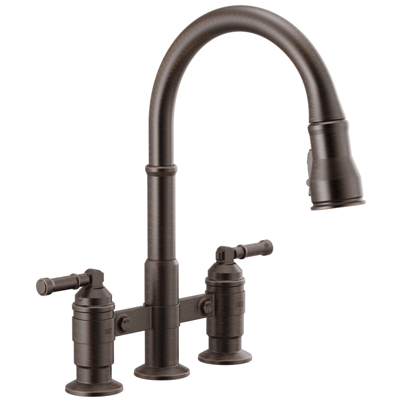 Delta Broderick® Two Handle Pull-Down Bridge Kitchen Faucet