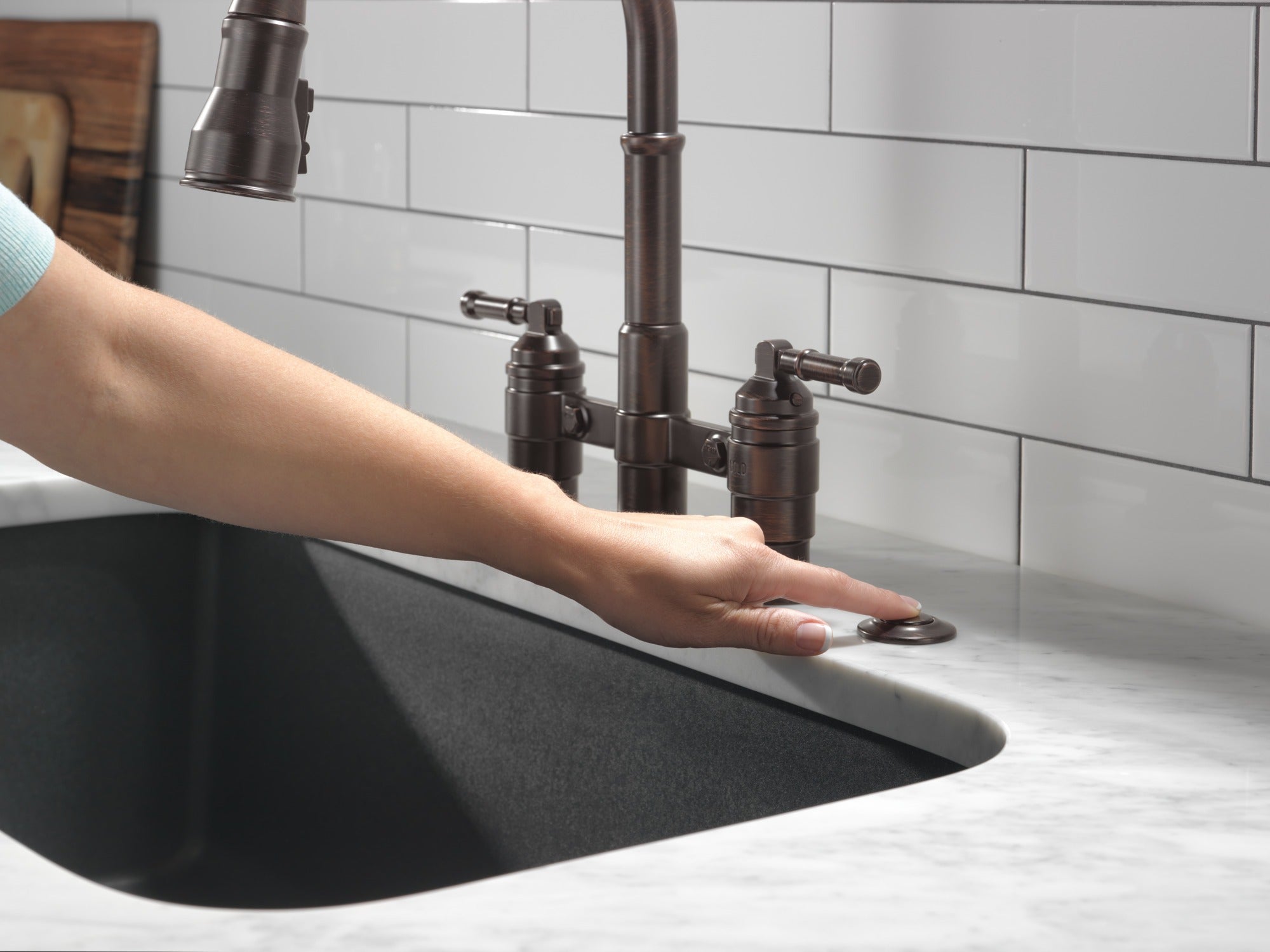 Delta Broderick® Two Handle Pull-Down Bridge Kitchen Faucet