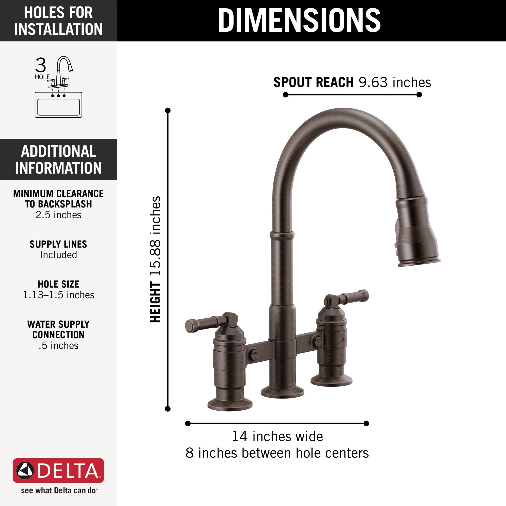 Delta Broderick® Two Handle Pull-Down Bridge Kitchen Faucet