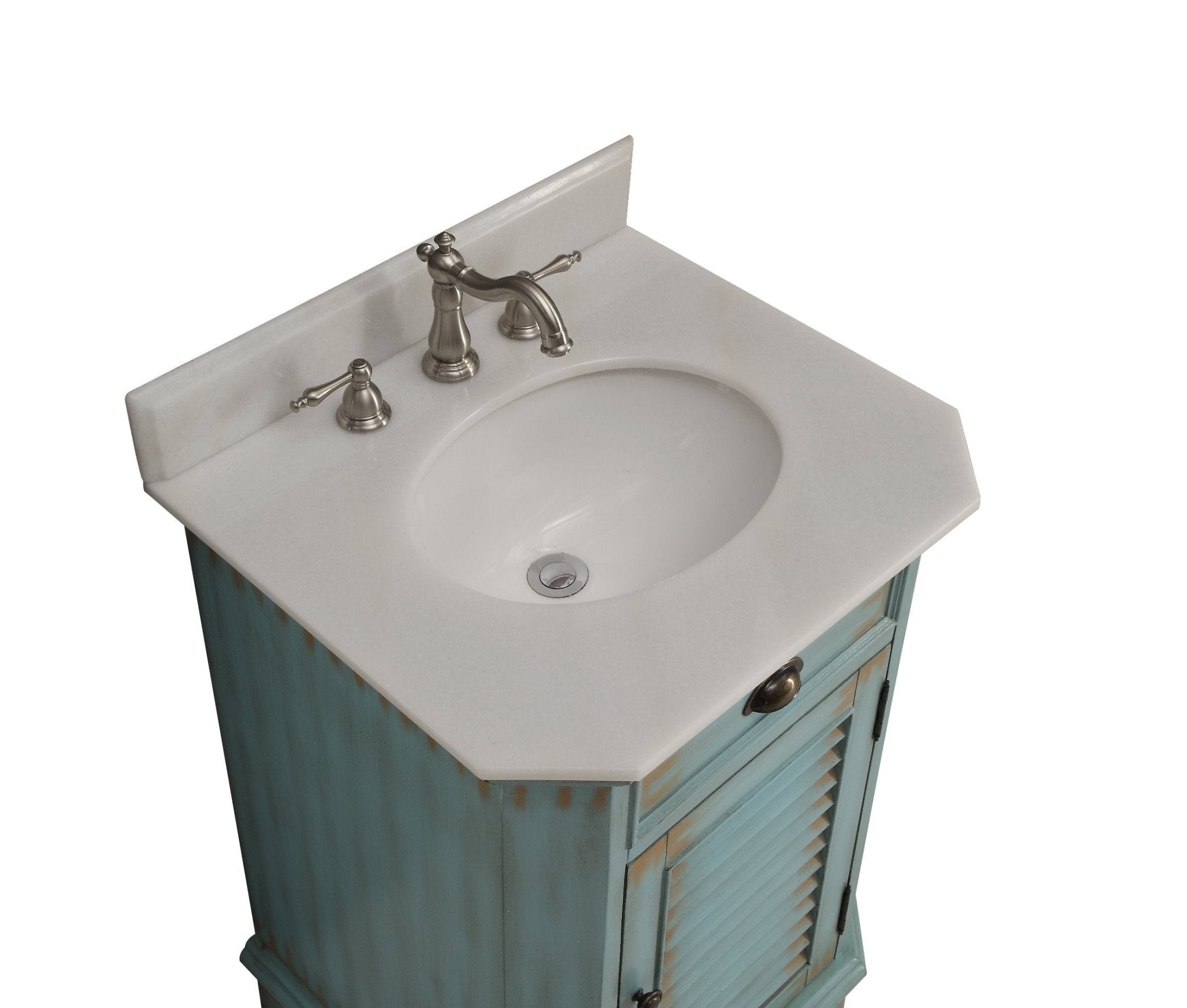 Chans Furniture CF-47523BU 24 inch Farmhouse Style Distressed Blue Bathroom Vanity With Marble Top