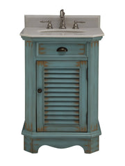 Chans Furniture CF-47523BU 24 inch Farmhouse Style Distressed Blue Bathroom Vanity With Marble Top