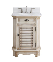 Chans Furniture CF-47523A 24 Inch Farmhouse Style Distressed Beige Bathroom Vanity With Marble Top