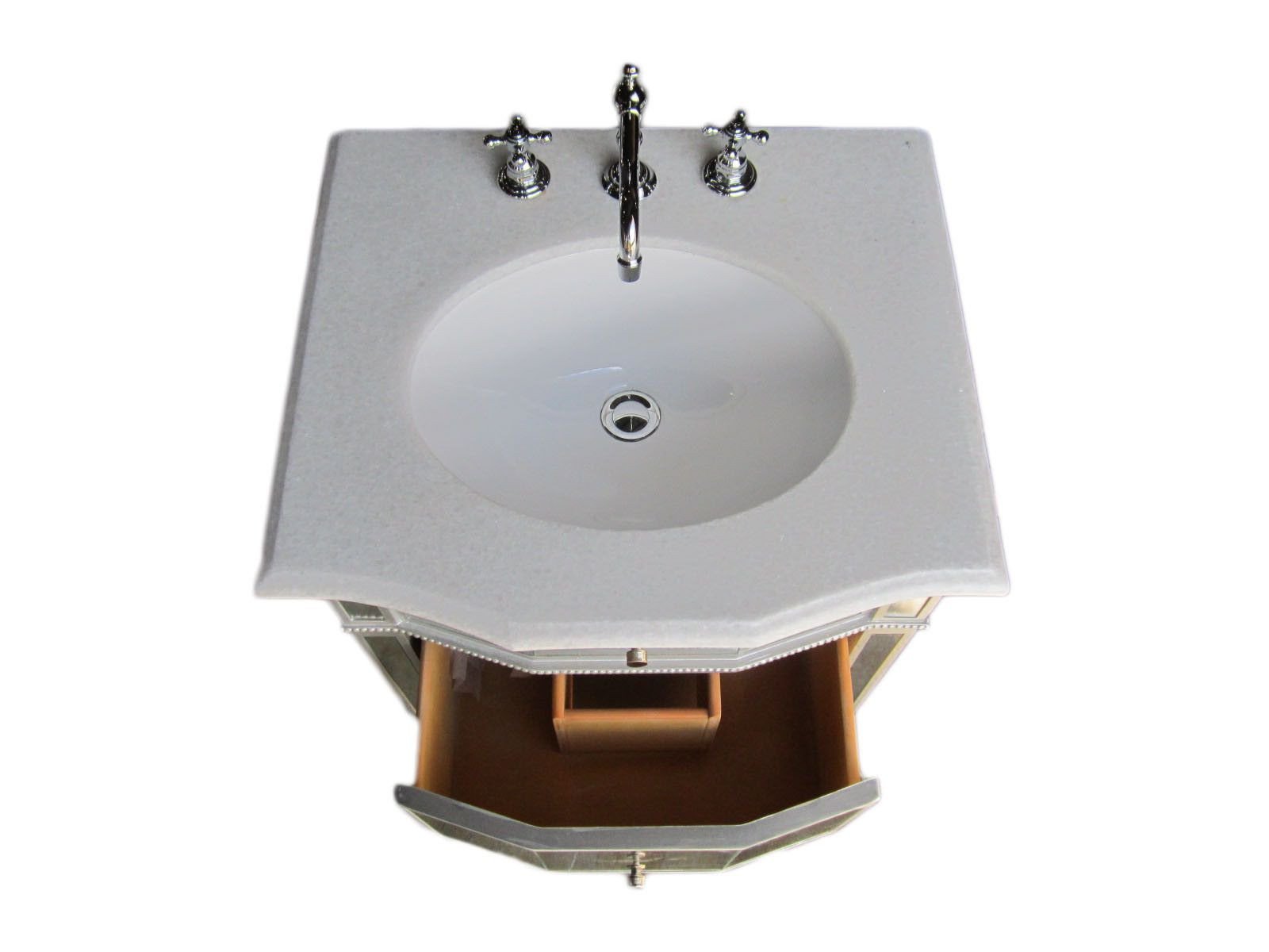 Chans Furniture HF006 24 Inch Ashlie Mirrored Style with Silver Trim Bathroom Sink Vanity