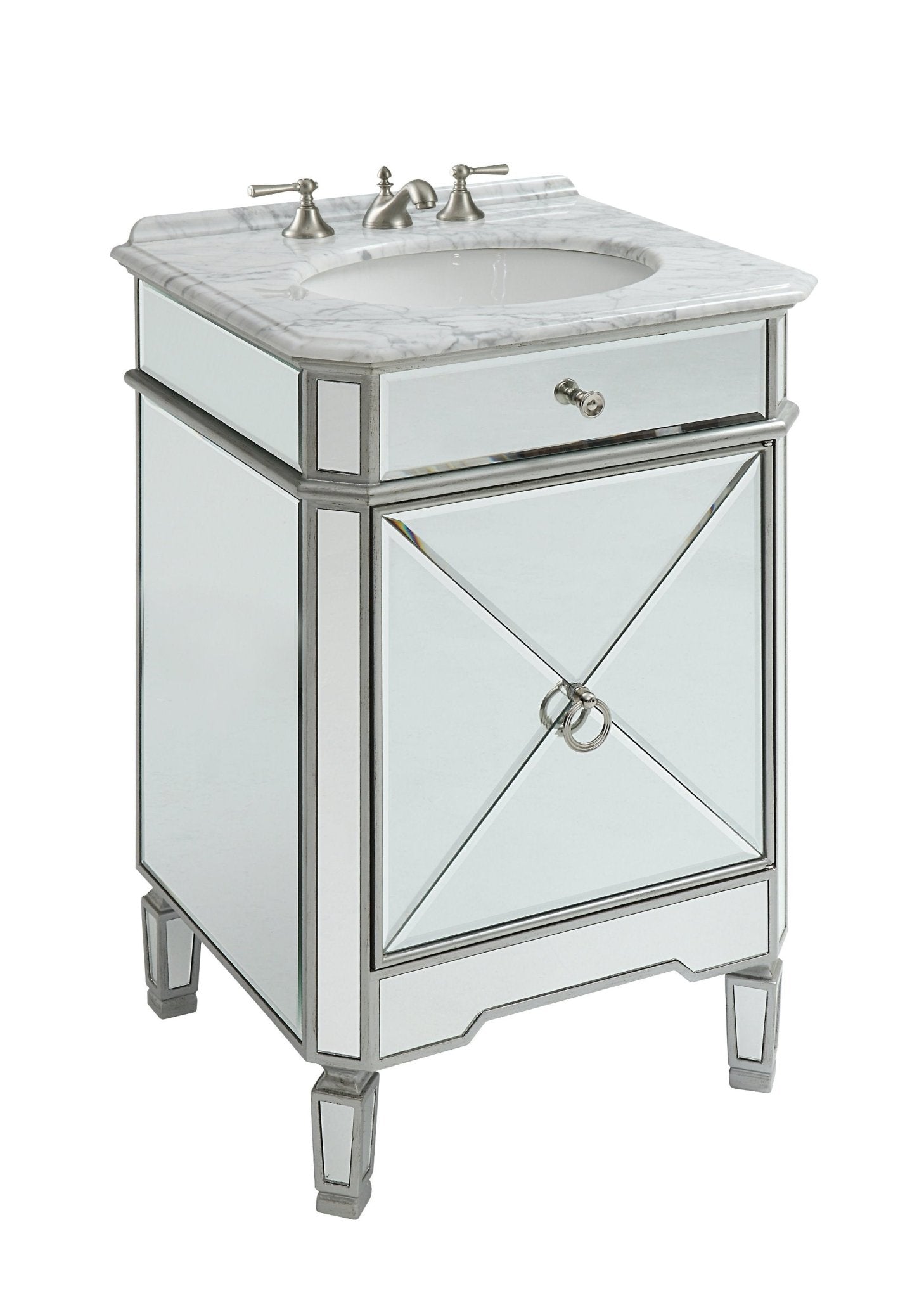 Chans Furniture 5026SC 24 Inch Asger Mirrored Reflection Silver Trim Asger Bathroom Sink Vanity