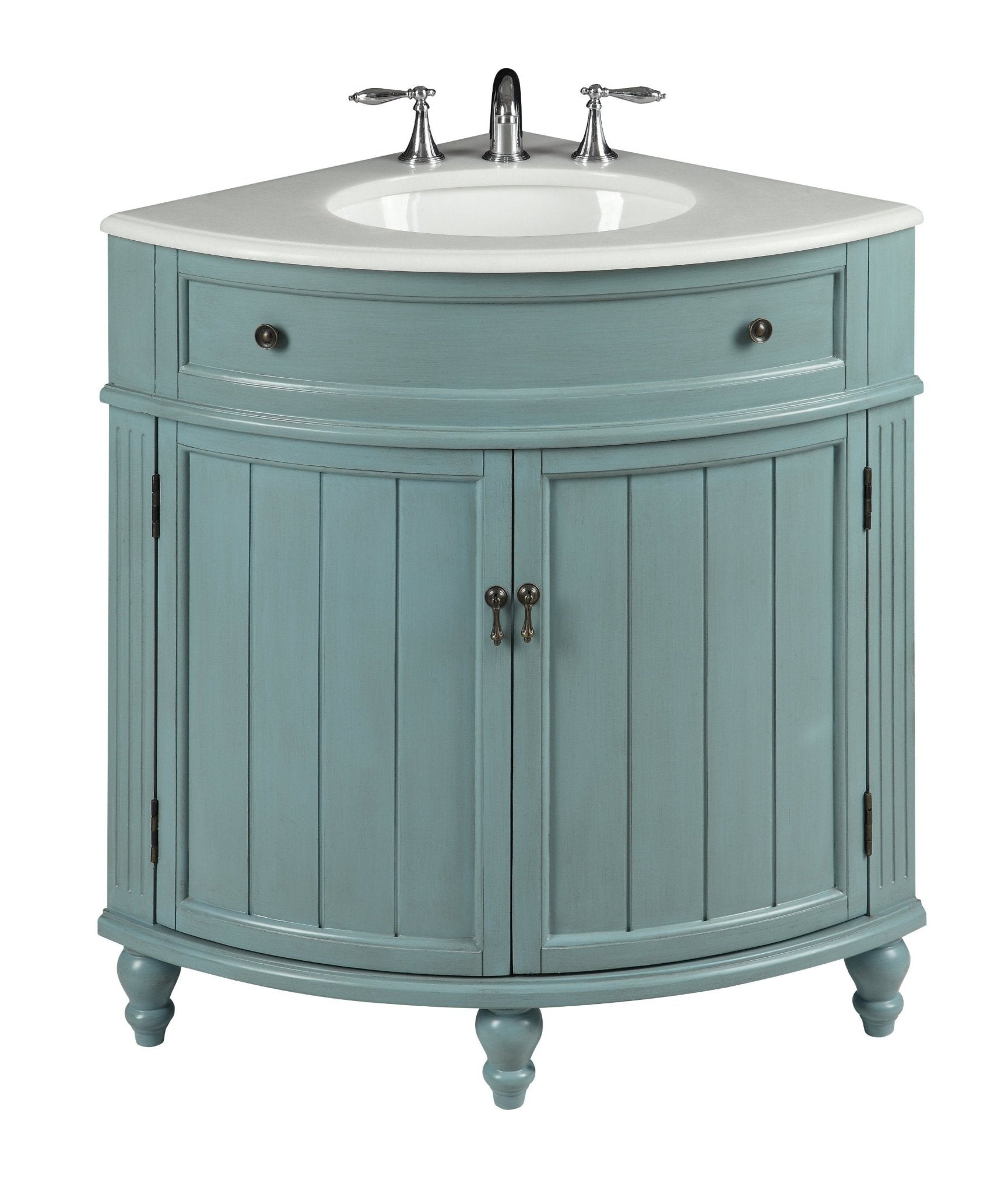 Chans Furniture GD-47544BU 24 Inch Triadsville Freestanding Light Blue Corner Bathroom Sink Vanity