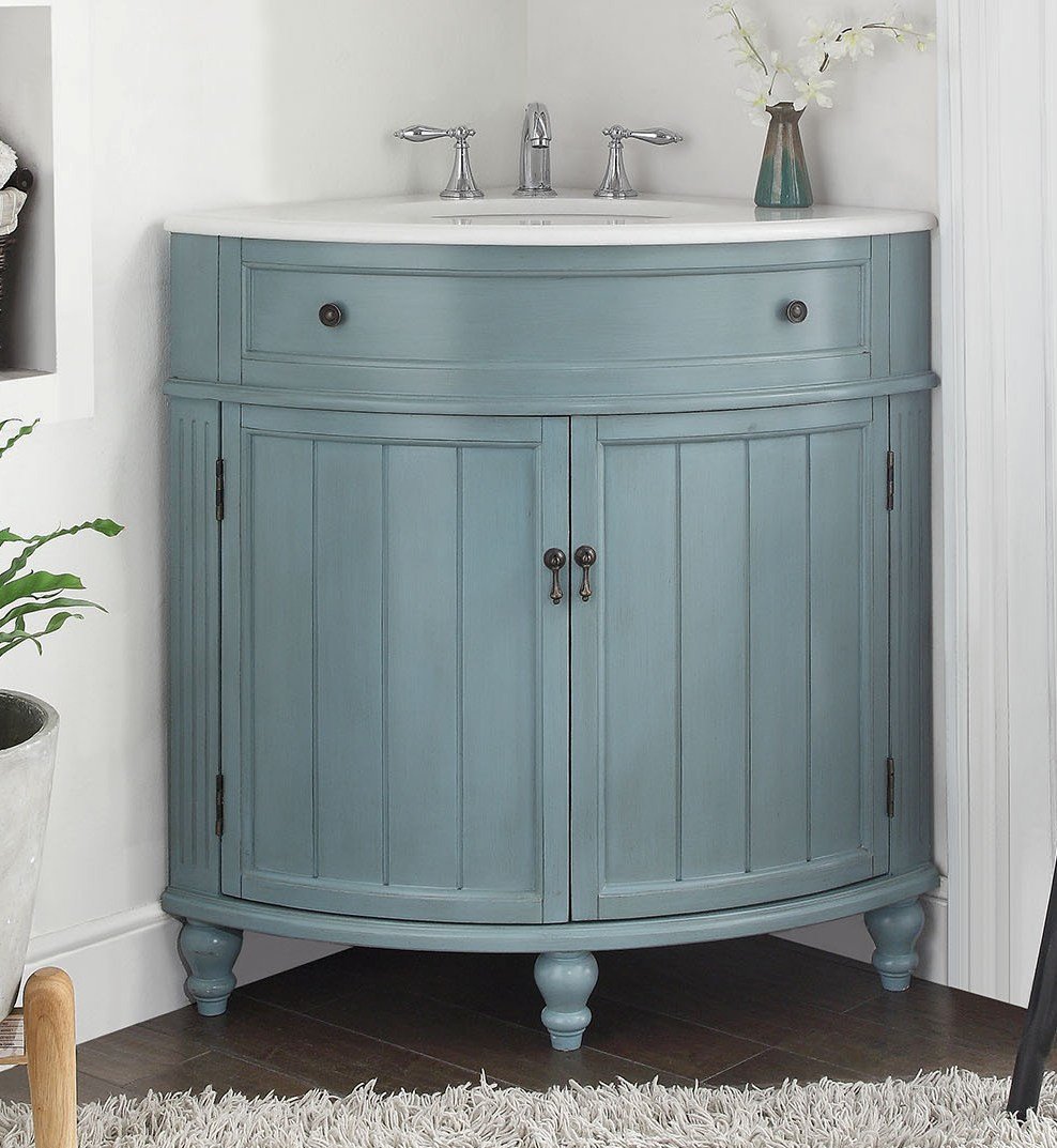 Chans Furniture GD-47544BU 24 Inch Triadsville Freestanding Light Blue Corner Bathroom Sink Vanity