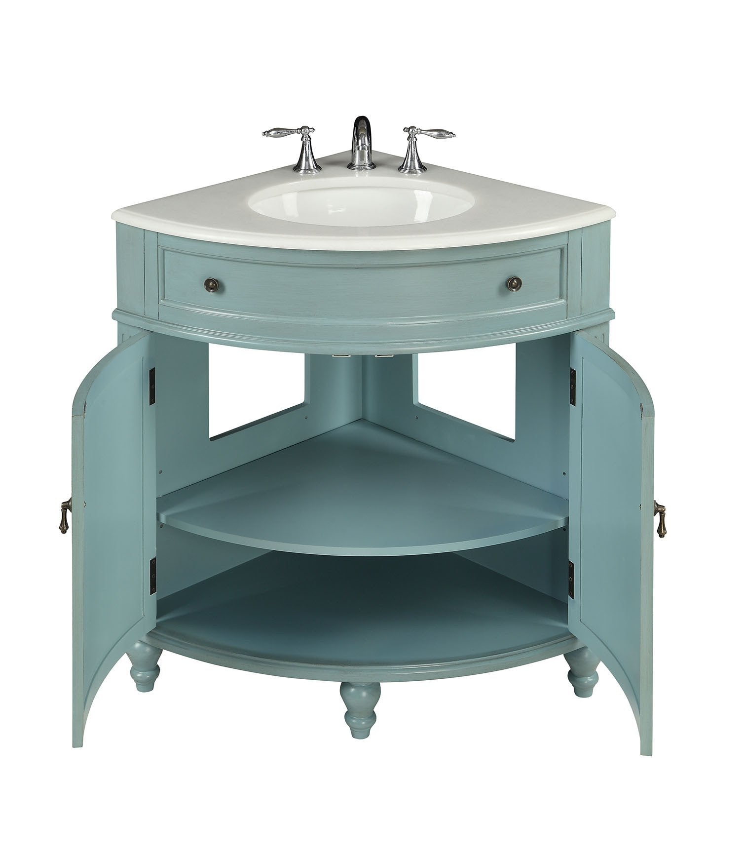 Chans Furniture GD-47544BU 24 Inch Triadsville Freestanding Light Blue Corner Bathroom Sink Vanity