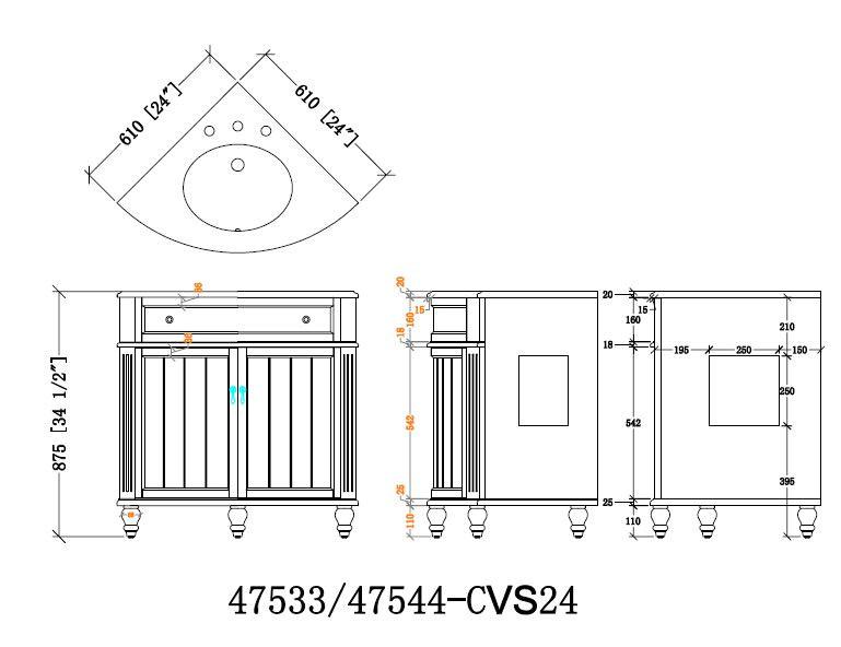 Chans Furniture GD-47544BU 24 Inch Triadsville Freestanding Light Blue Corner Bathroom Sink Vanity