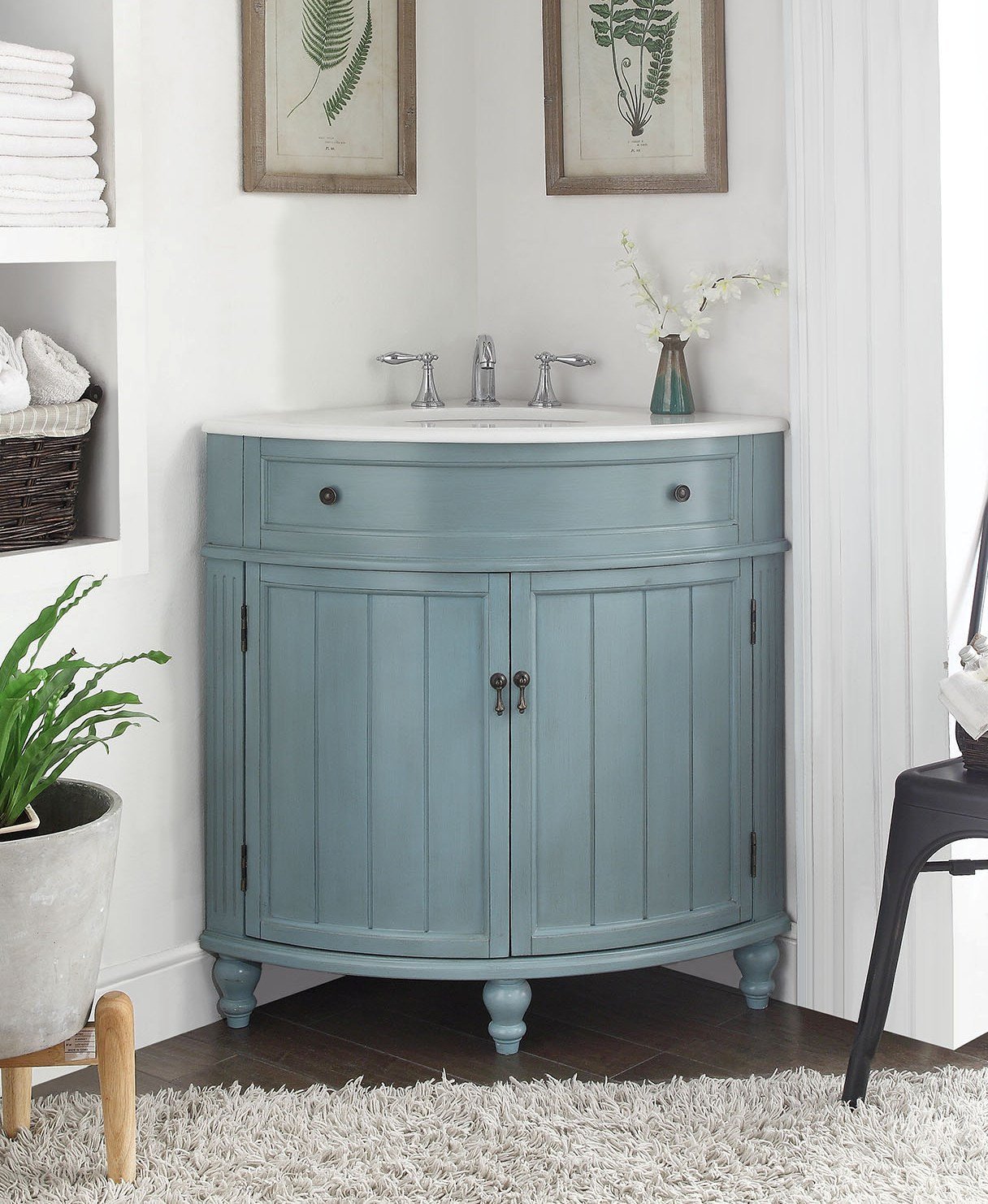 Chans Furniture GD-47544BU 24 Inch Triadsville Freestanding Light Blue Corner Bathroom Sink Vanity