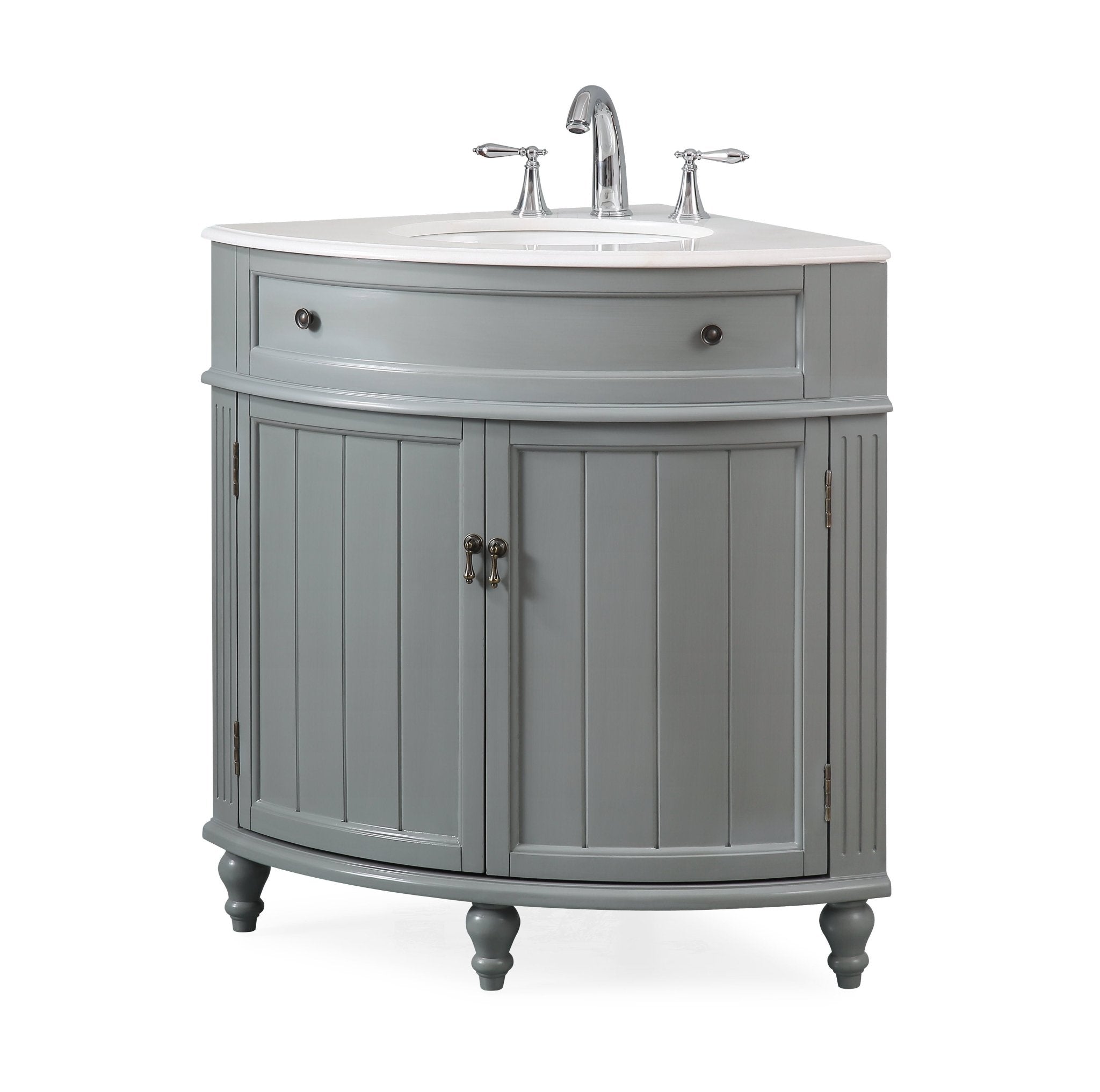 Chans Furniture ZK-47566CK 24 Inch Triadsville Grey Corner Design Bathroom Vanity With Quartz Top