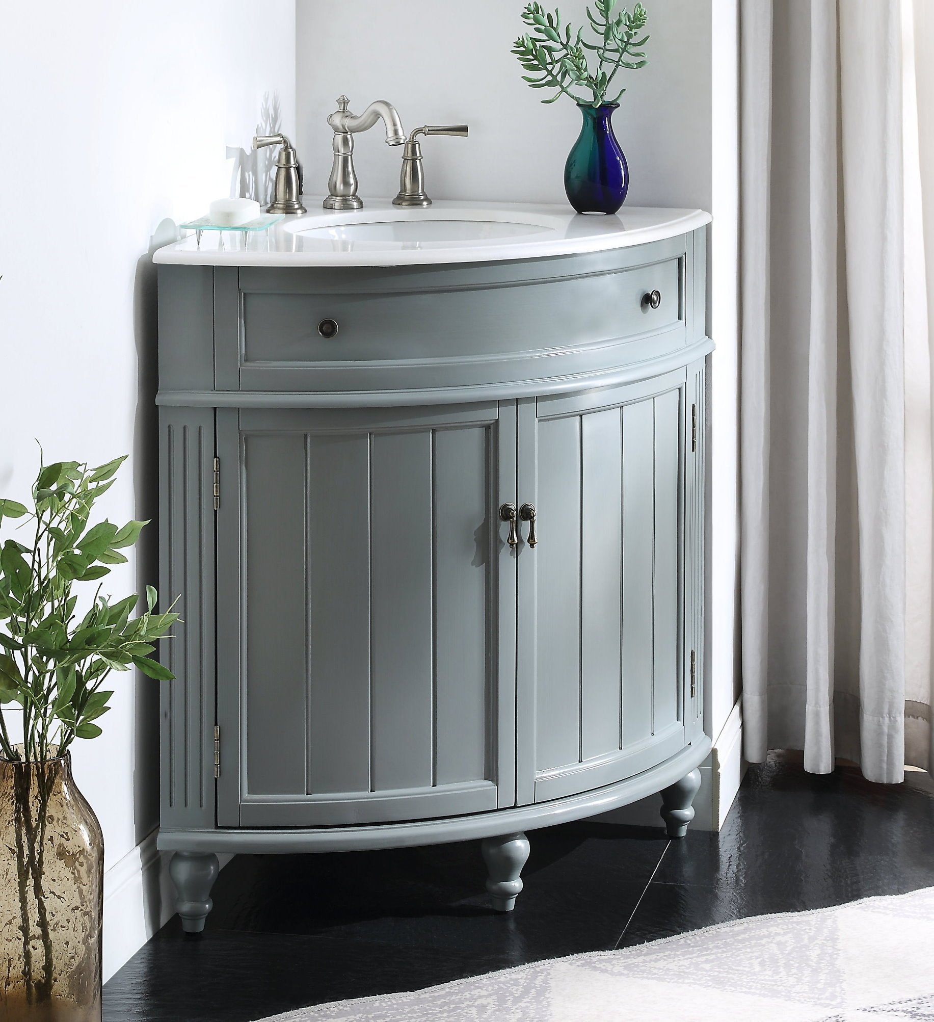 Chans Furniture ZK-47566CK 24 Inch Triadsville Grey Corner Design Bathroom Vanity With Quartz Top