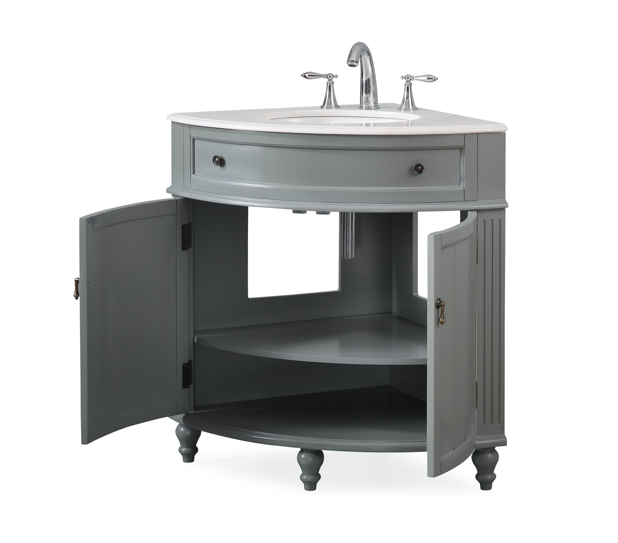 Chans Furniture ZK-47566CK 24 Inch Triadsville Grey Corner Design Bathroom Vanity With Quartz Top