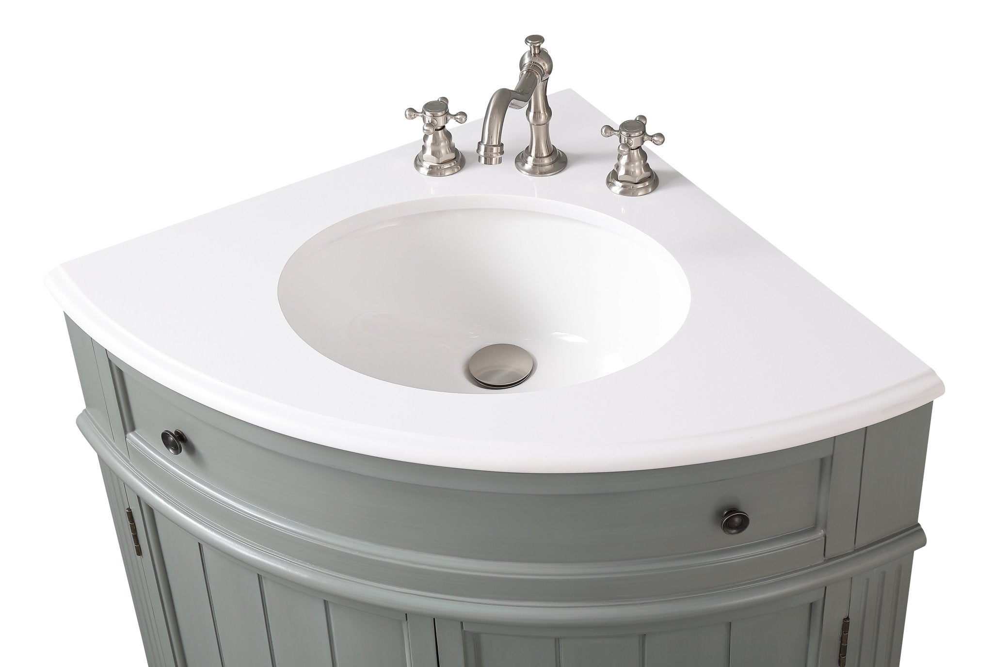 Chans Furniture ZK-47566CK 24 Inch Triadsville Grey Corner Design Bathroom Vanity With Quartz Top