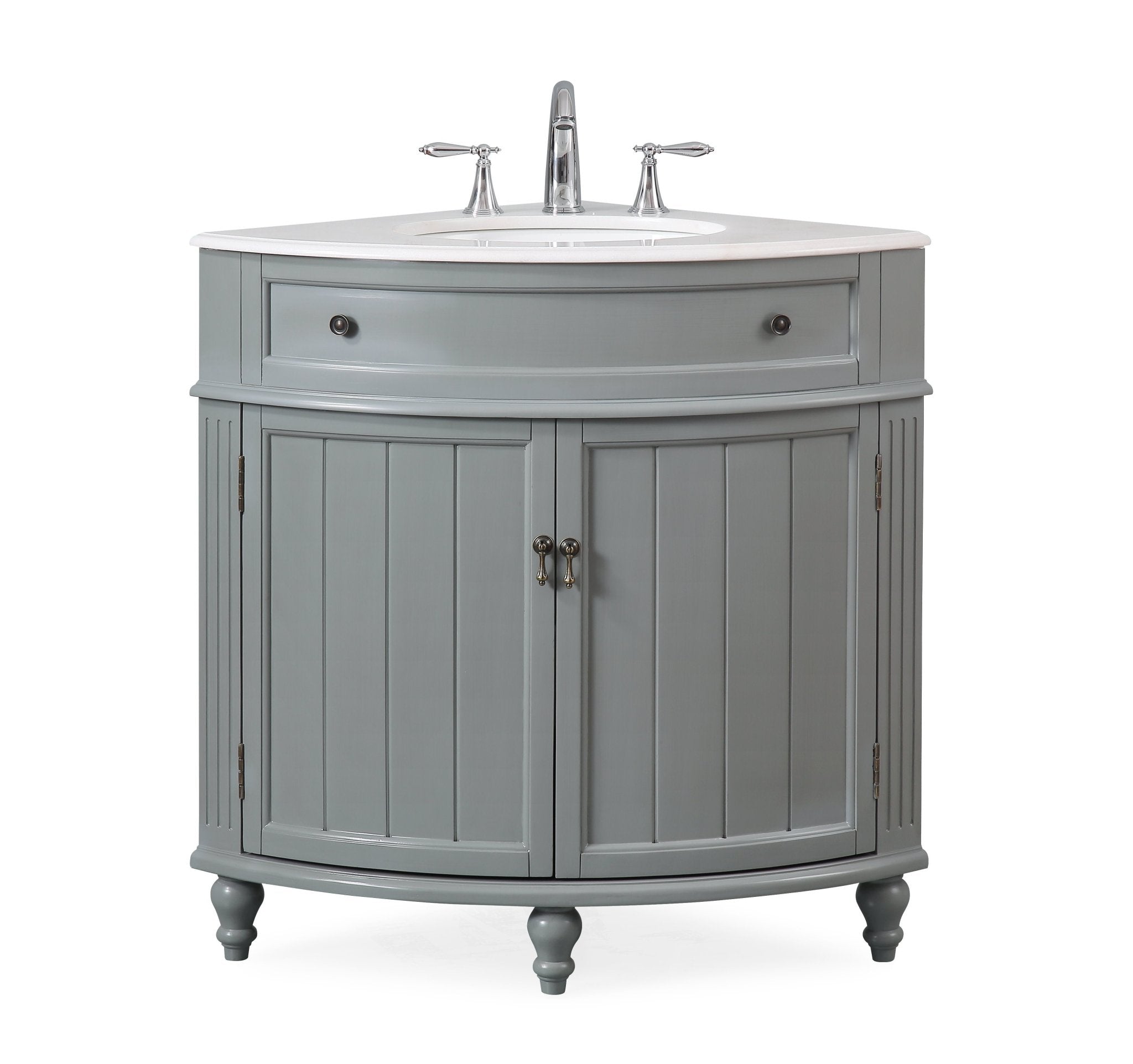 Chans Furniture ZK-47566CK 24 Inch Triadsville Grey Corner Design Bathroom Vanity With Quartz Top