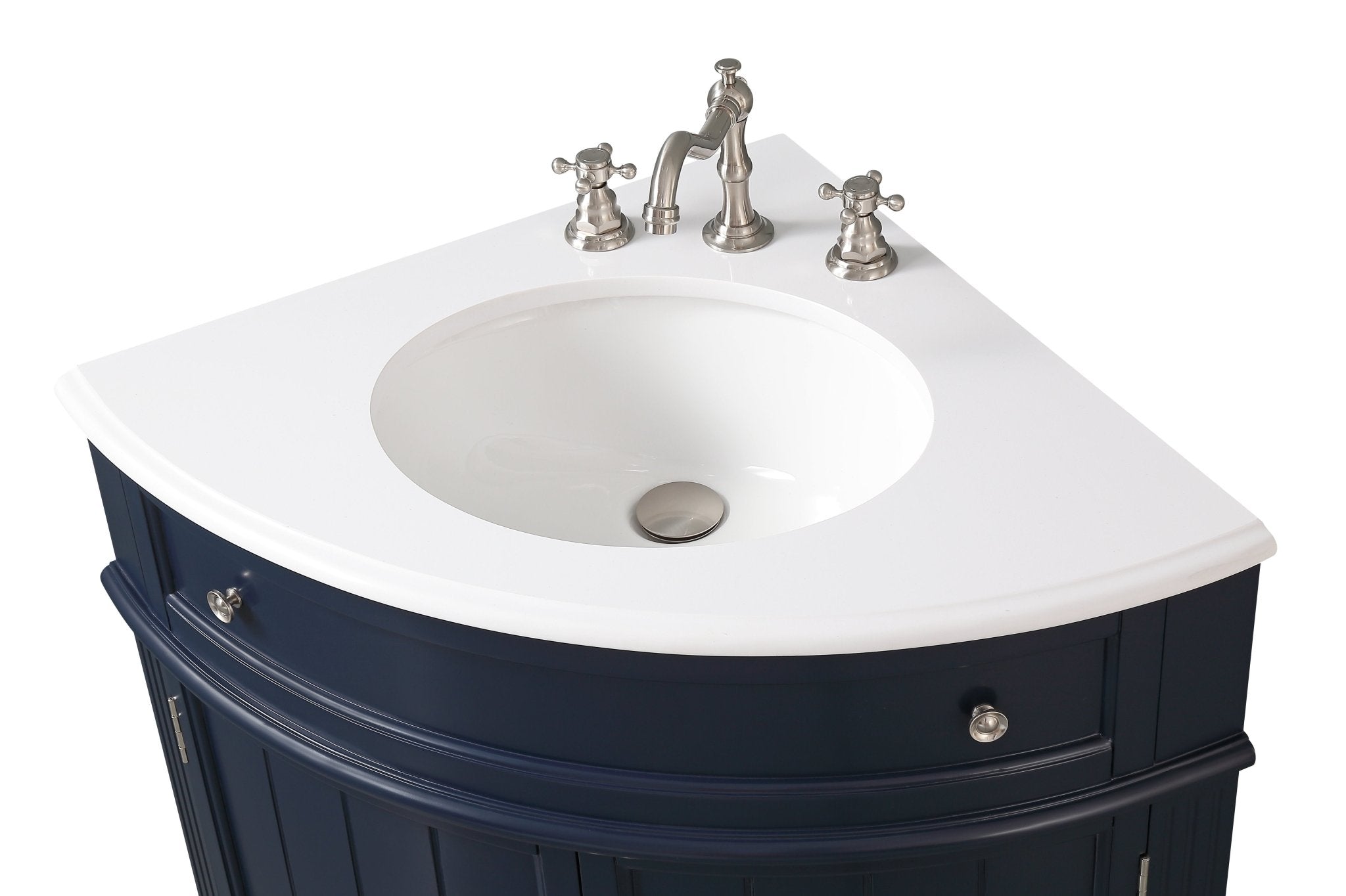 Chans Furniture ZK-47588NB 24 Inch Triadsville Navy Blue Corner Design Bathroom Vanity With Quartz Top