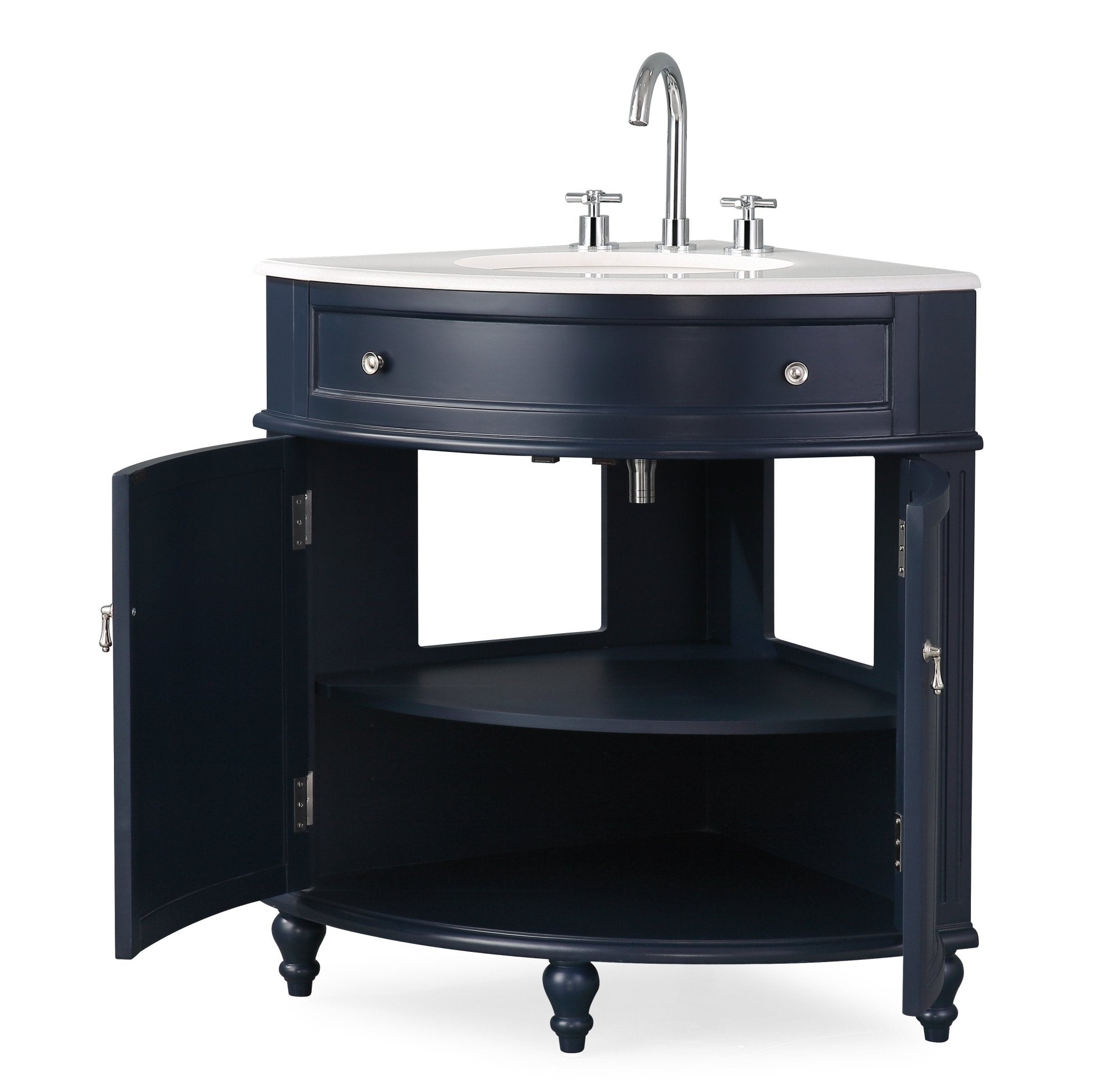 Chans Furniture ZK-47588NB 24 Inch Triadsville Navy Blue Corner Design Bathroom Vanity With Quartz Top