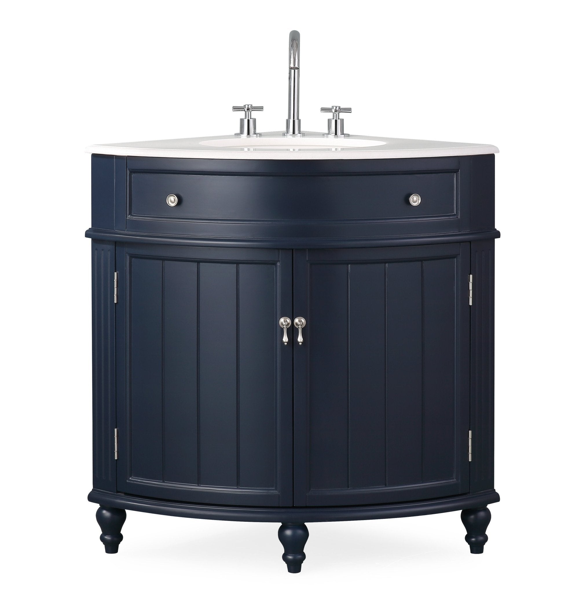 Chans Furniture ZK-47588NB 24 Inch Triadsville Navy Blue Corner Design Bathroom Vanity With Quartz Top