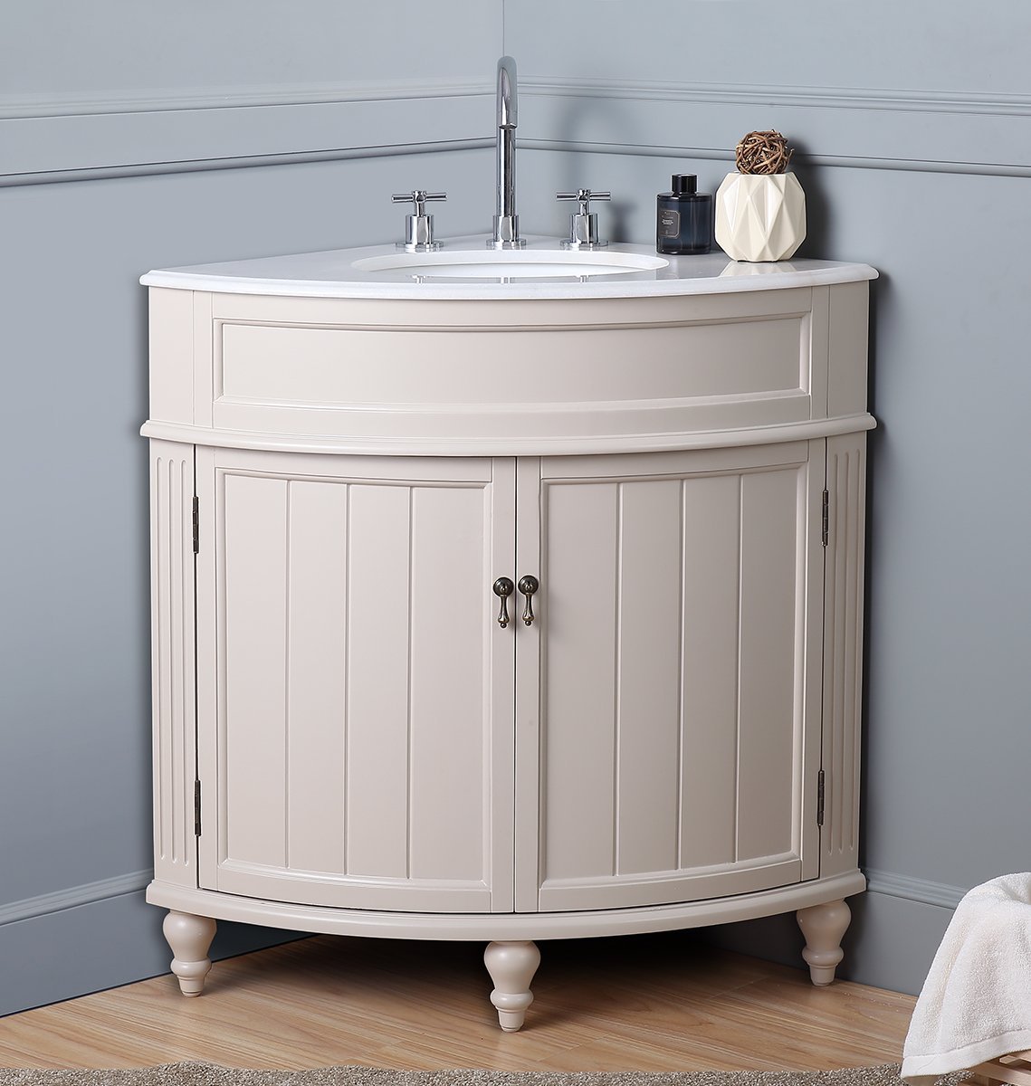 Chans Furniture ZK-47599TP 24 Inch Triadsville Taupe Corner Design Bathroom Vanity With Quartz Top