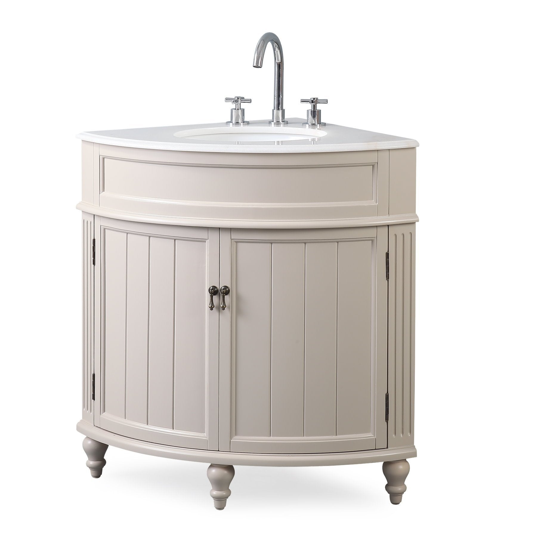 Chans Furniture ZK-47599TP 24 Inch Triadsville Taupe Corner Design Bathroom Vanity With Quartz Top