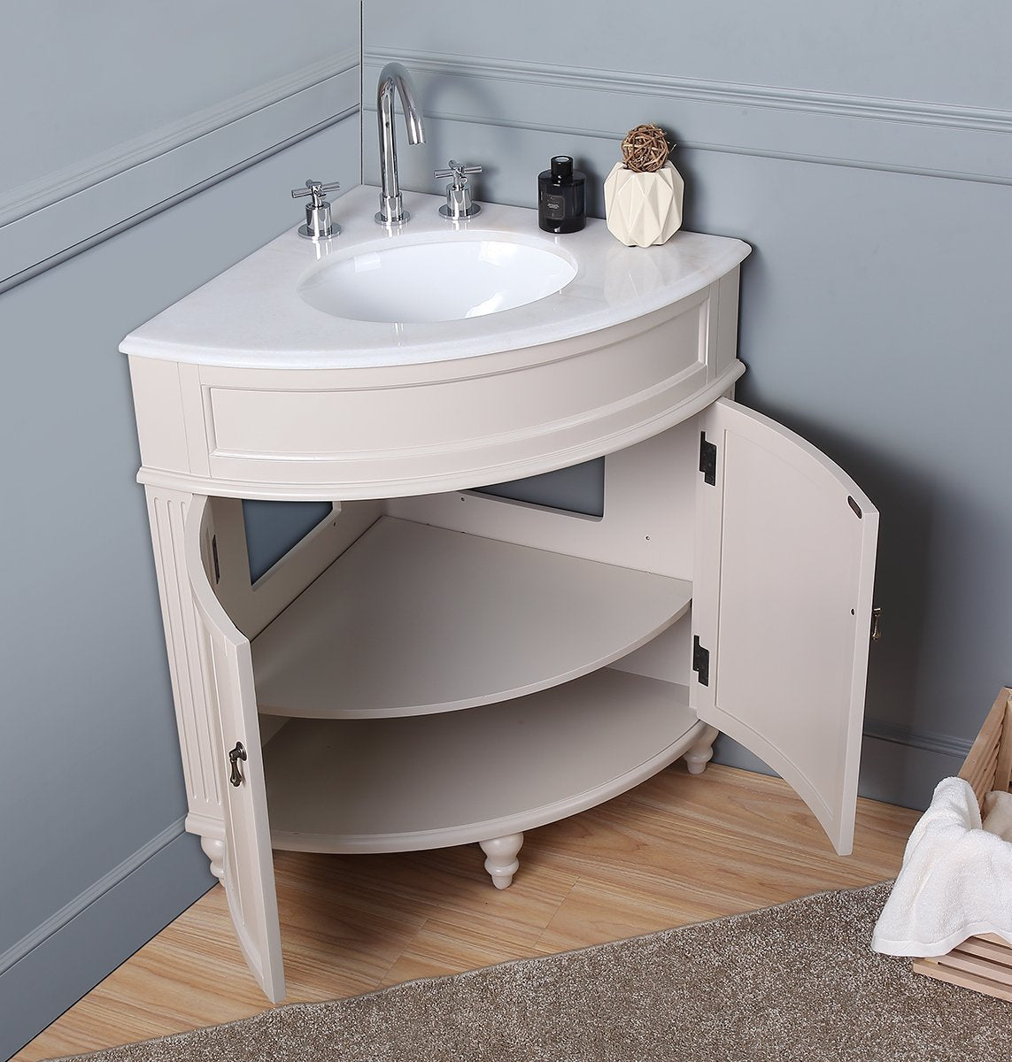 Chans Furniture ZK-47599TP 24 Inch Triadsville Taupe Corner Design Bathroom Vanity With Quartz Top