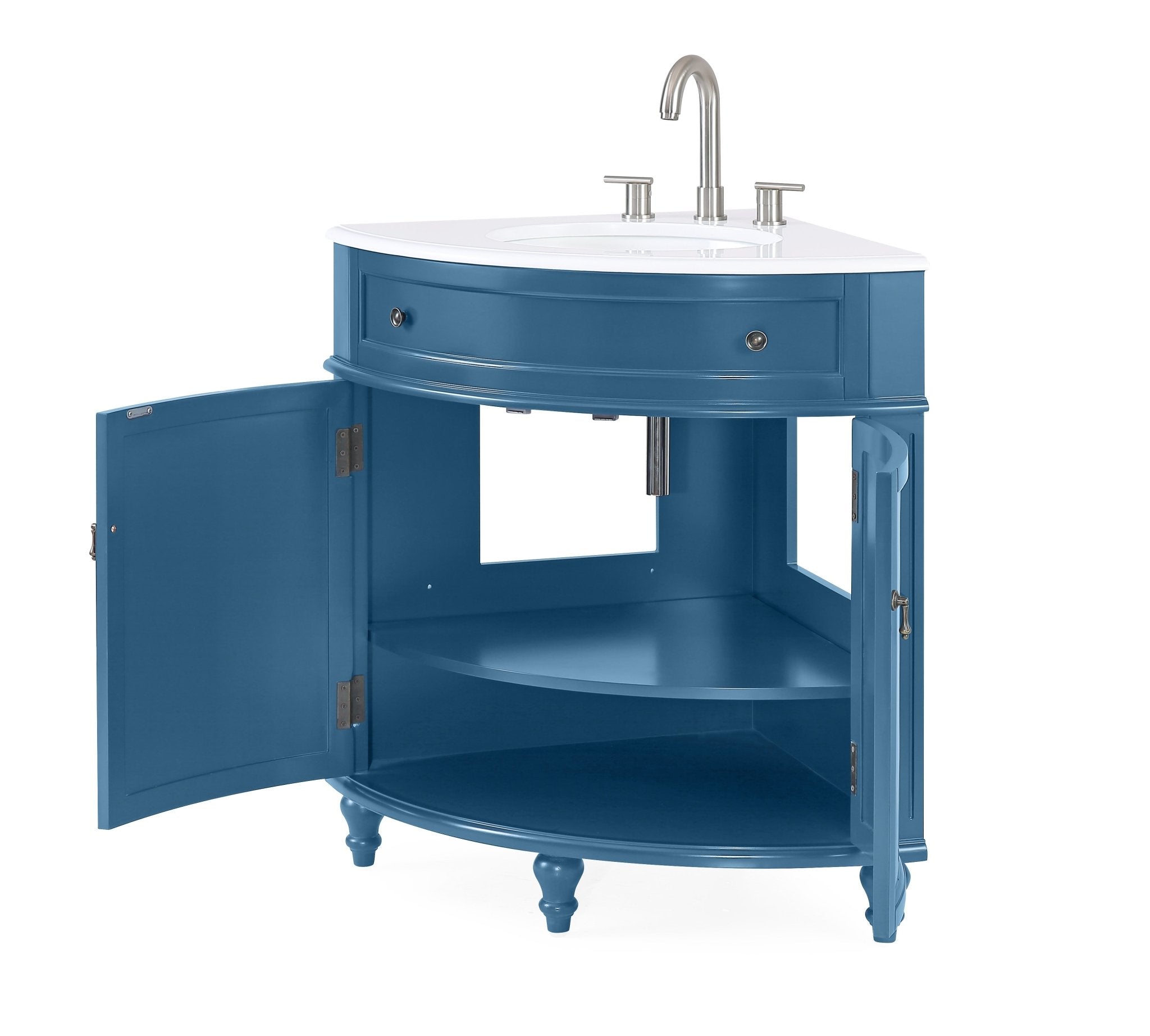 Chans Furniture ZK-47522TB 24 Inch Triadsville Teal Blue Corner Design Bathroom Vanity With Quartz Top