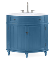 Chans Furniture ZK-47522TB 24 Inch Triadsville Teal Blue Corner Design Bathroom Vanity With Quartz Top