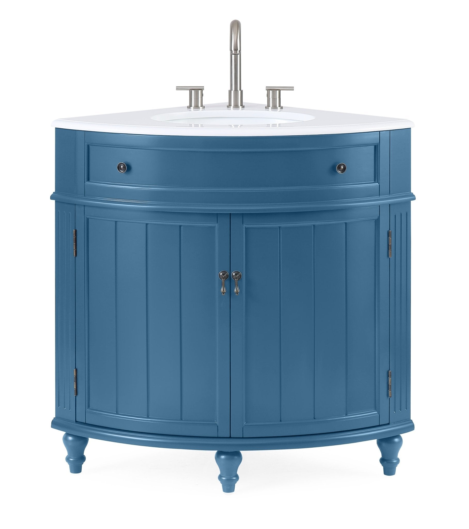Chans Furniture ZK-47522TB 24 Inch Triadsville Teal Blue Corner Design Bathroom Vanity With Quartz Top