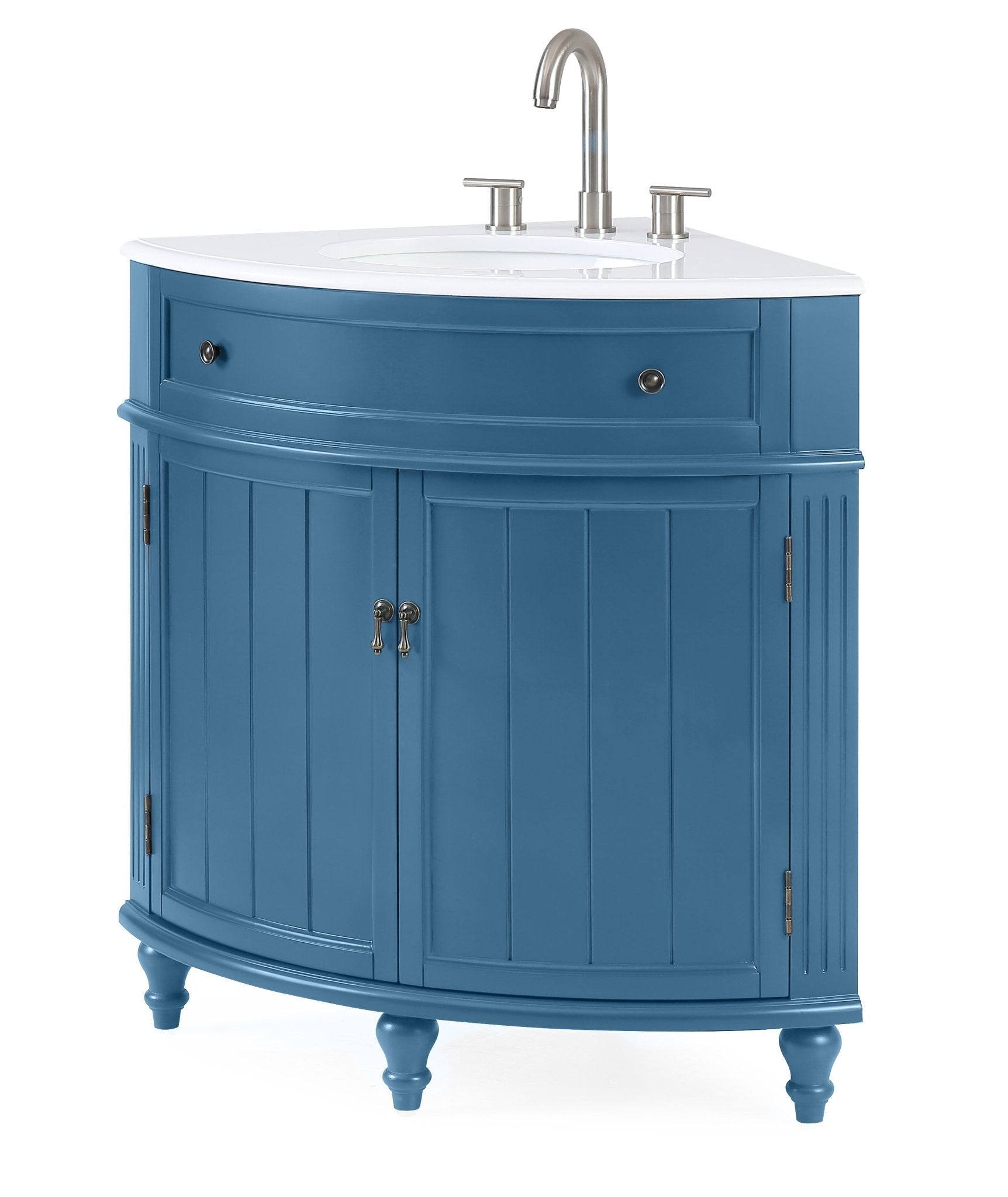 Chans Furniture ZK-47522TB 24 Inch Triadsville Teal Blue Corner Design Bathroom Vanity With Quartz Top