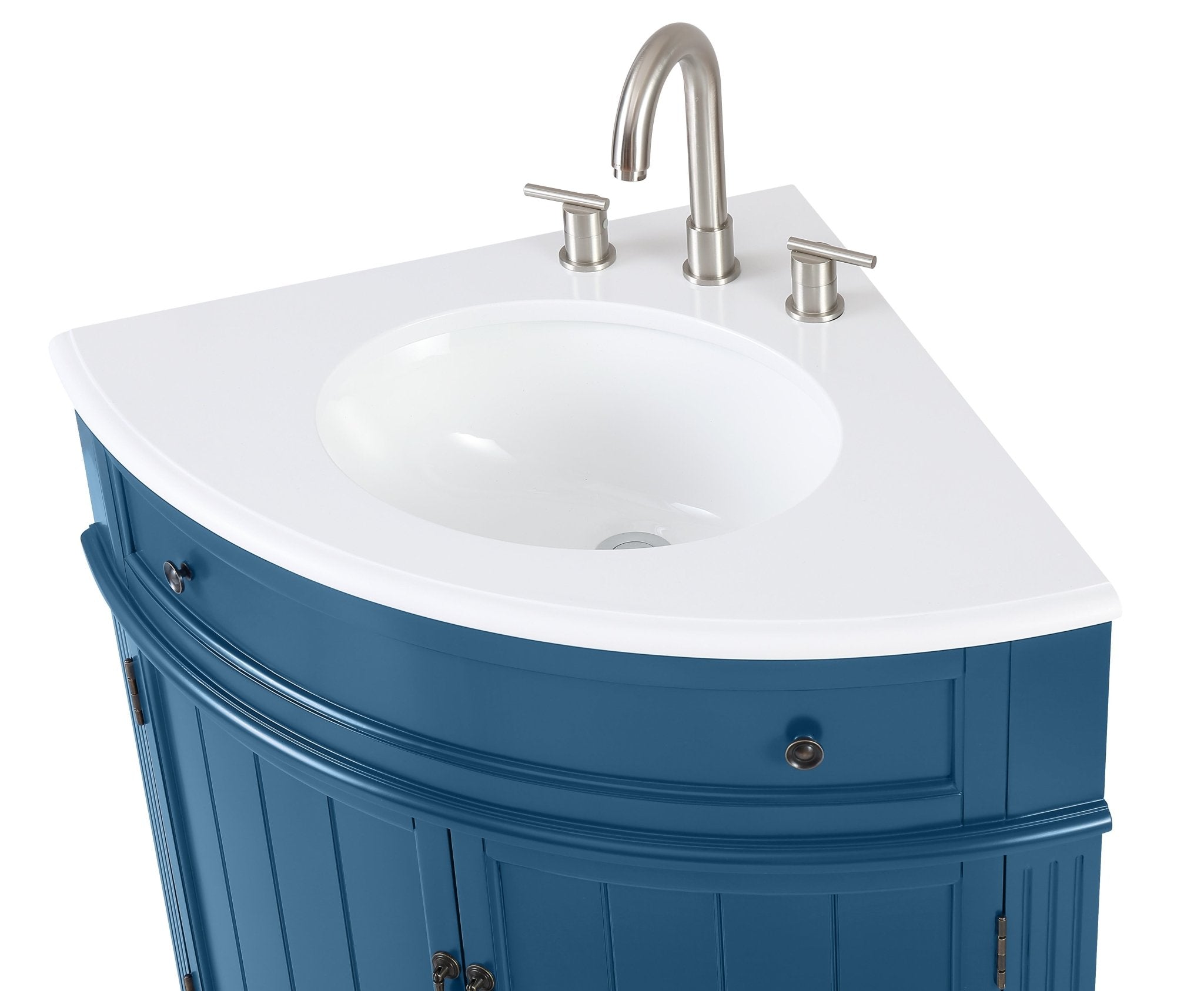 Chans Furniture ZK-47522TB 24 Inch Triadsville Teal Blue Corner Design Bathroom Vanity With Quartz Top