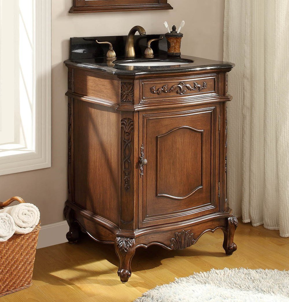 Chans Furniture BWV-047GT 24 Inch Brown Classic Style Powder Room Debellis Small Bathroom Vanity