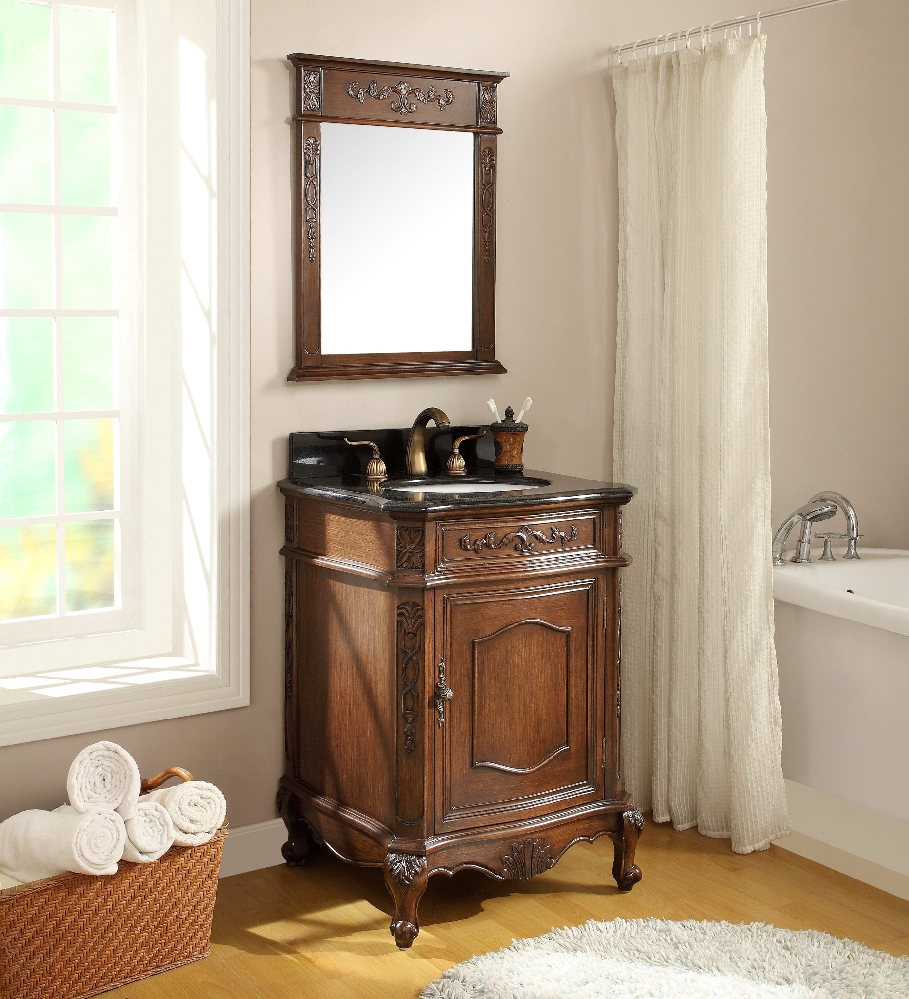 Chans Furniture BWV-047GT 24 Inch Brown Classic Style Powder Room Debellis Small Bathroom Vanity