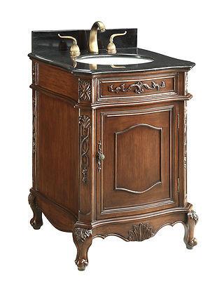 Chans Furniture BWV-047GT 24 Inch Brown Classic Style Powder Room Debellis Small Bathroom Vanity