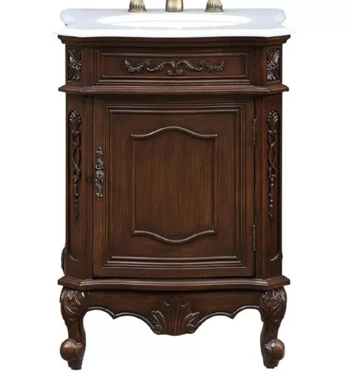 Chans Furniture BWV-047W 24 Inch Brown Classic Style Powder Room Debellis Small Bathroom Vanity