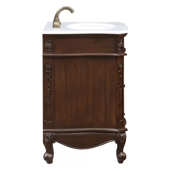 Chans Furniture BWV-047W 24 Inch Brown Classic Style Powder Room Debellis Small Bathroom Vanity