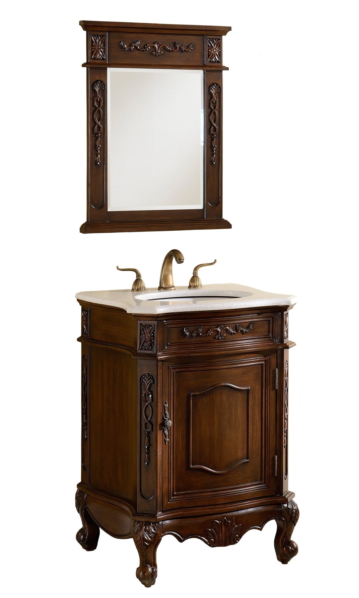 Chans Furniture BWV-047W 24 Inch Brown Classic Style Powder Room Debellis Small Bathroom Vanity