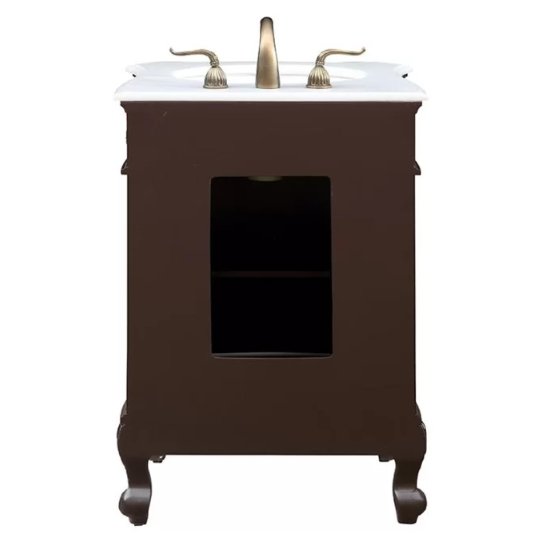 Chans Furniture BWV-047W 24 Inch Brown Classic Style Powder Room Debellis Small Bathroom Vanity