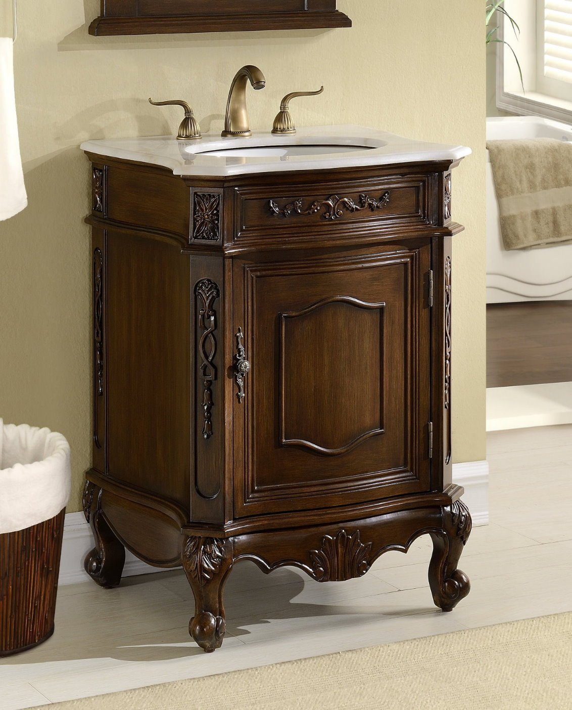 Chans Furniture BWV-047W 24 Inch Brown Classic Style Powder Room Debellis Small Bathroom Vanity