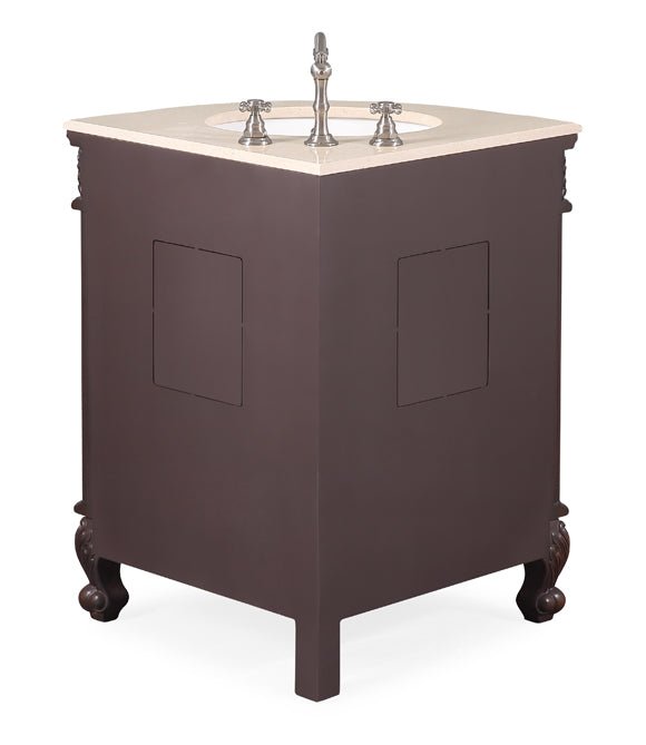 Chans Furniture BC-030M-TK 24 Inch Classic Style Walnut Brown Bayview Cream Marble Countertop Corner Bathroom Sink Vanity