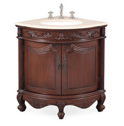 Chans Furniture BC-030M-TK 24 Inch Classic Style Walnut Brown Bayview Cream Marble Countertop Corner Bathroom Sink Vanity