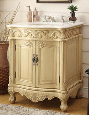 Chans Furniture BC-2917W-LT 27 Hayman Distressed Creamy Beige Classic Style Old Fashioned Bathroom Vanity With White Marble Top