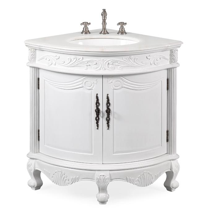 Chans Furniture BC-030W-AW 24 Inch Classic Style White Bayview Corner Bathroom Sink Vanity