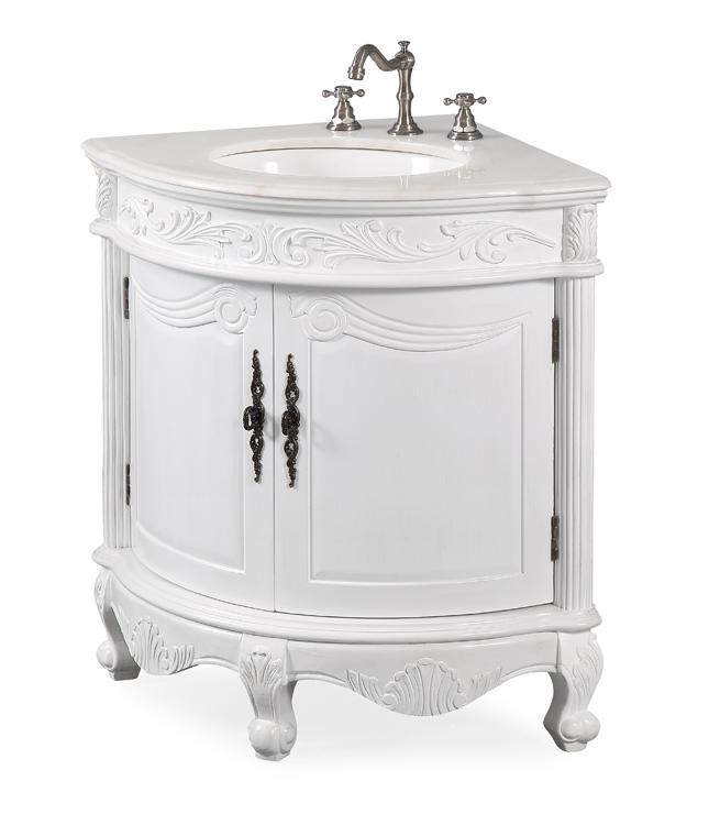 Chans Furniture BC-030W-AW 24 Inch Classic Style White Bayview Corner Bathroom Sink Vanity