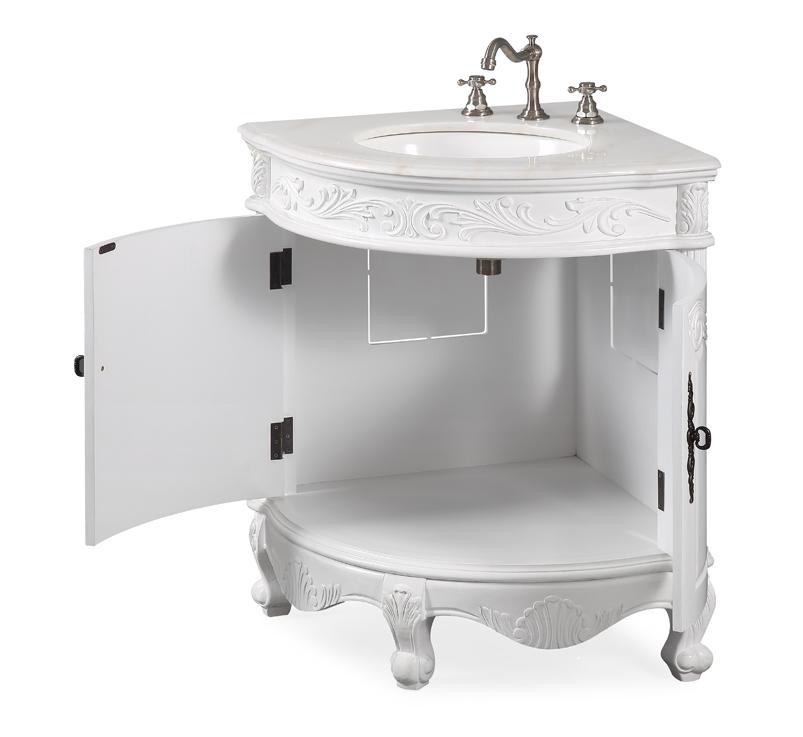 Chans Furniture BC-030W-AW 24 Inch Classic Style White Bayview Corner Bathroom Sink Vanity