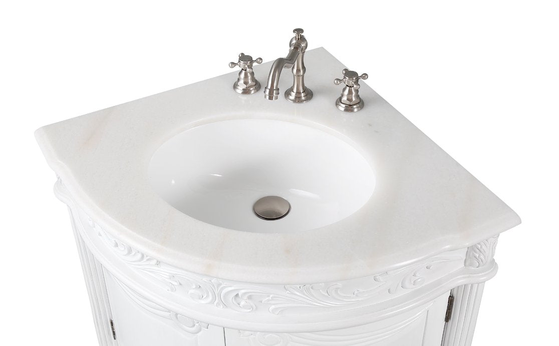 Chans Furniture BC-030W-AW 24 Inch Classic Style White Bayview Corner Bathroom Sink Vanity