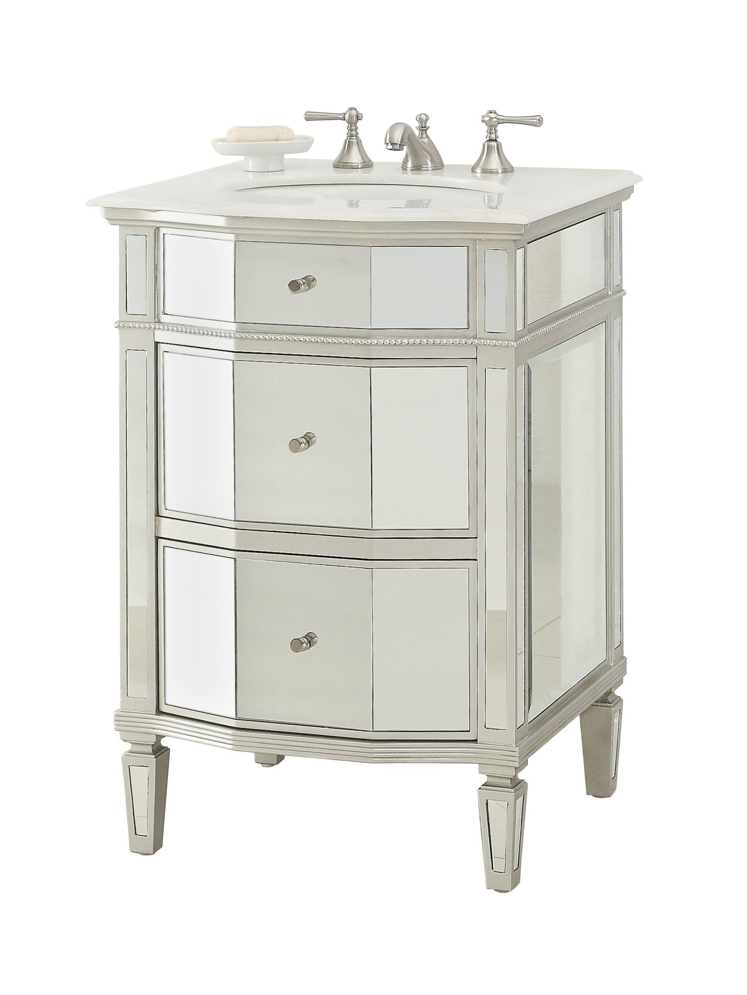 Chans Furniture HF006 24 Inch Ashlie Mirrored Style with Silver Trim Bathroom Sink Vanity