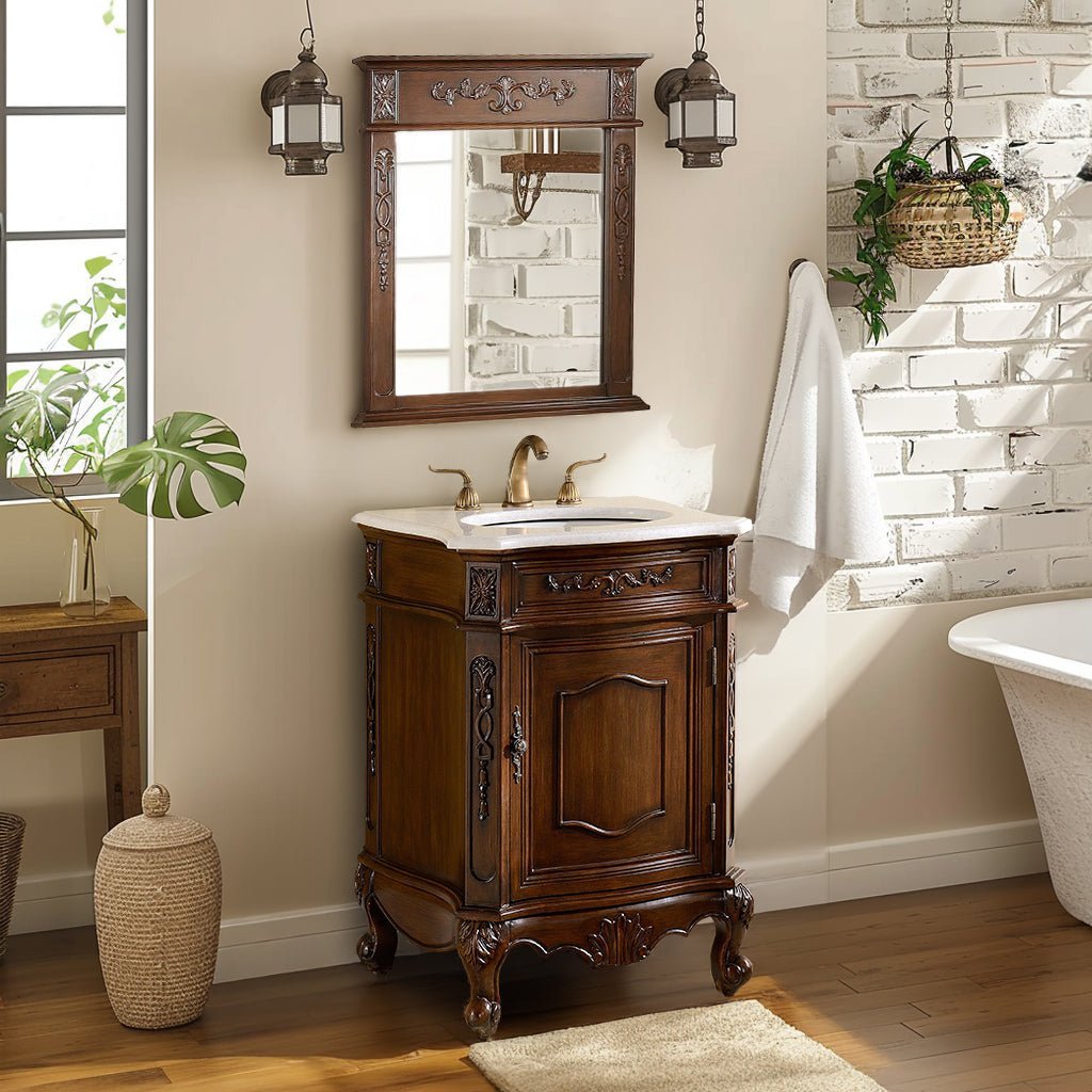 Chans Furniture BWV-047W 24 Inch Brown Classic Style Powder Room Debellis Small Bathroom Vanity