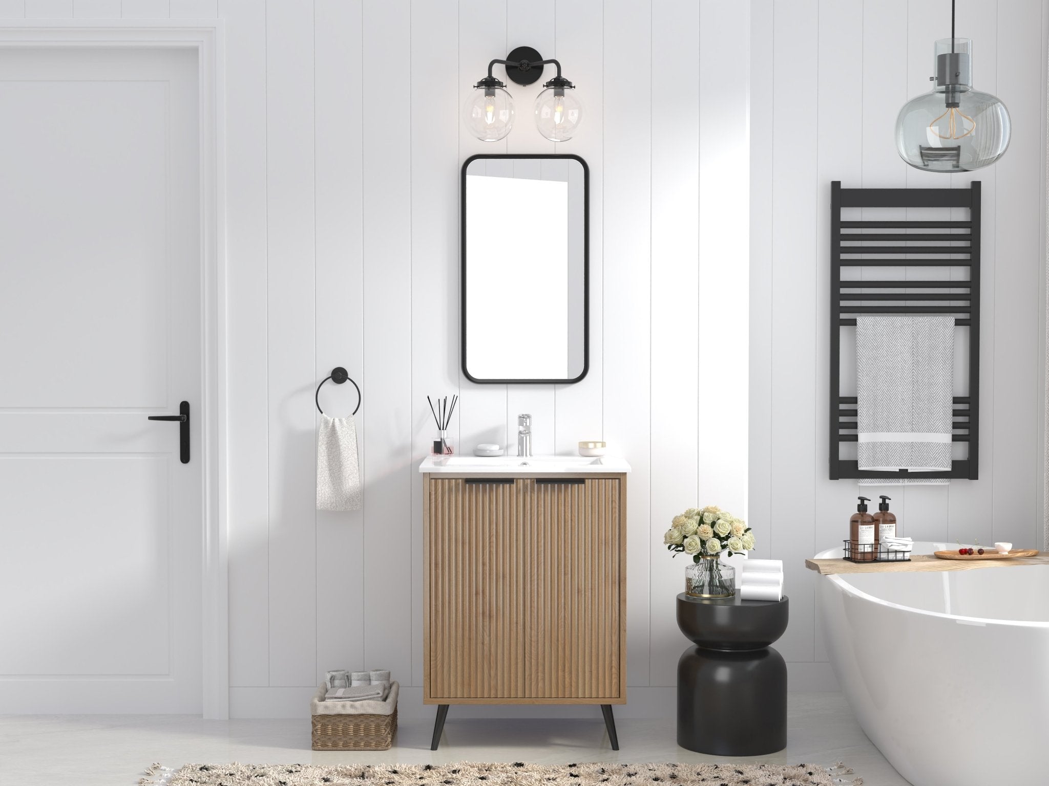 Chans Furniture GD-2025WD-24 24 Inch Light Wood Finish Liora Single Bathroom Vanity with Intergrated Sink Top
