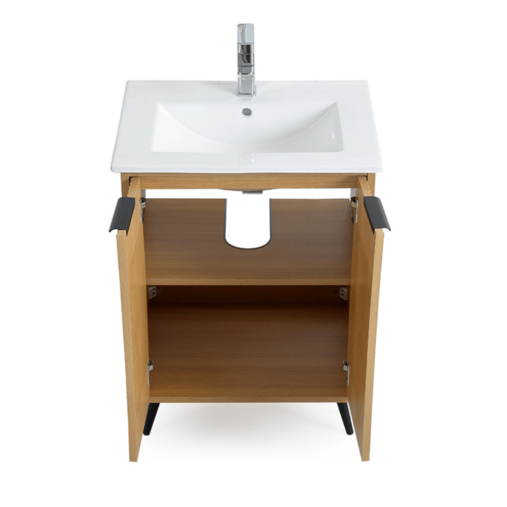Chans Furniture GD-2025WD-24 24 Inch Light Wood Finish Liora Single Bathroom Vanity with Intergrated Sink Top