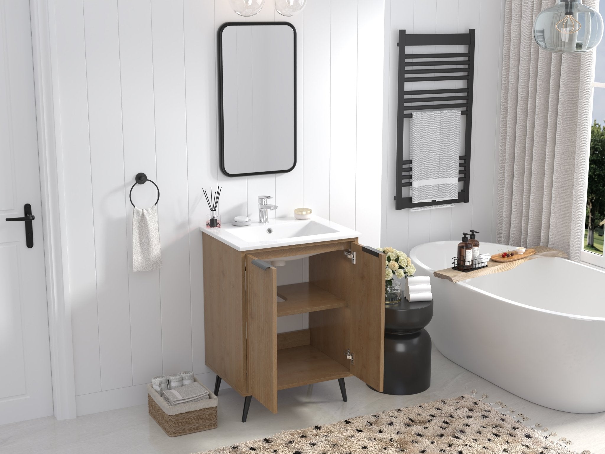 Chans Furniture GD-2025WD-24 24 Inch Light Wood Finish Liora Single Bathroom Vanity with Intergrated Sink Top
