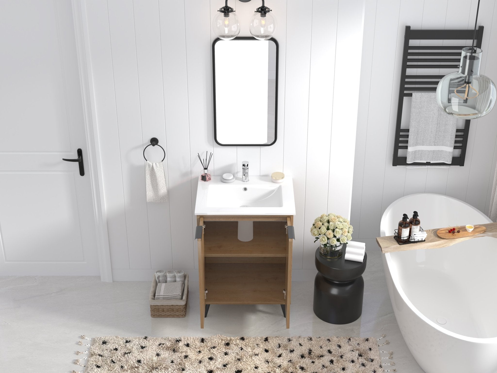 Chans Furniture GD-2025WD-24 24 Inch Light Wood Finish Liora Single Bathroom Vanity with Intergrated Sink Top